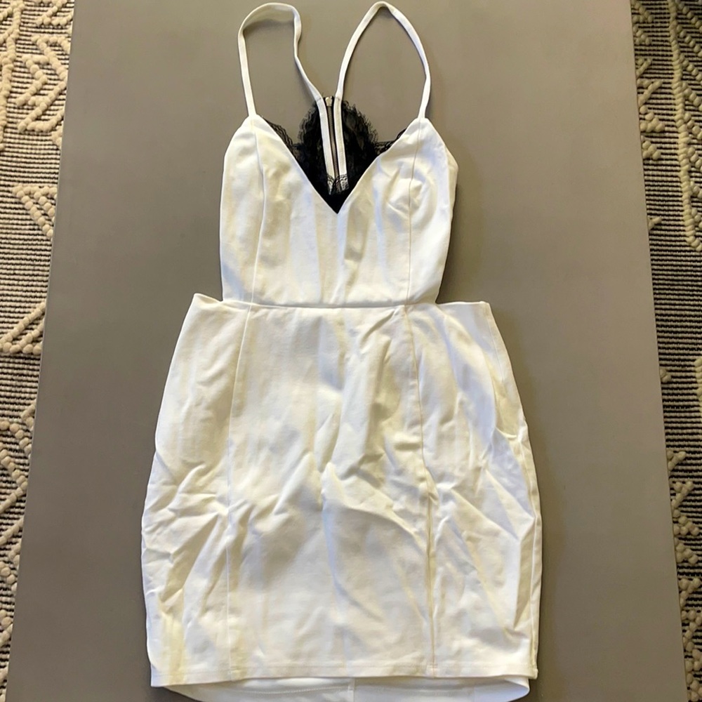 Lulus White Dress with Black Lace